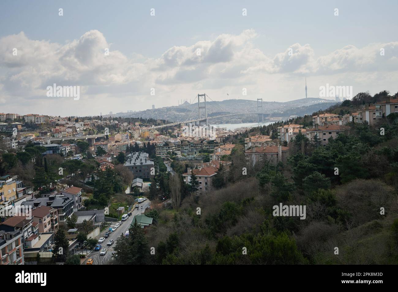 Many building in Istanbul cityscape background aerial view Stock Photo