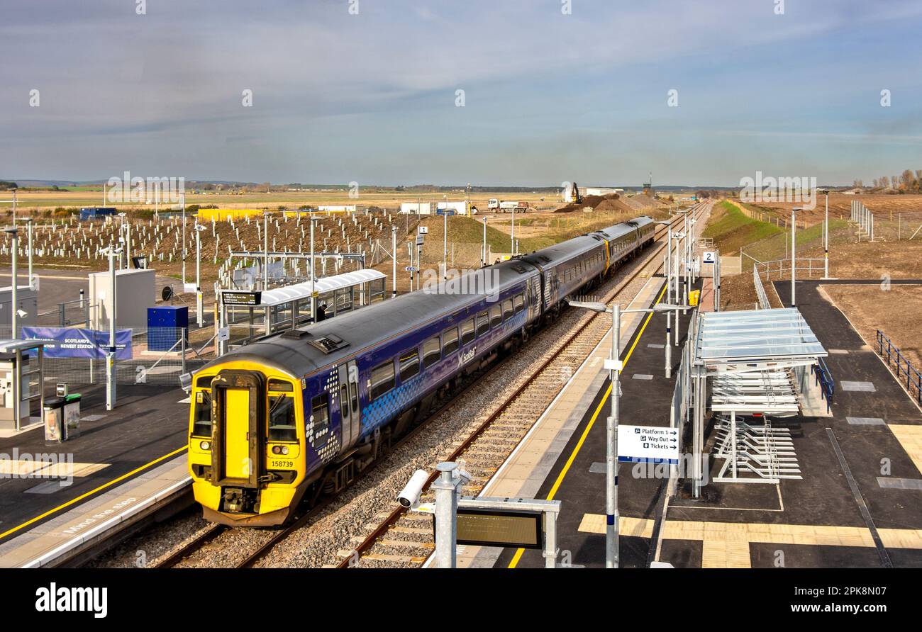 ScotRail Train at the platforms of the new Inverness Airport Railway Station Stock Photo