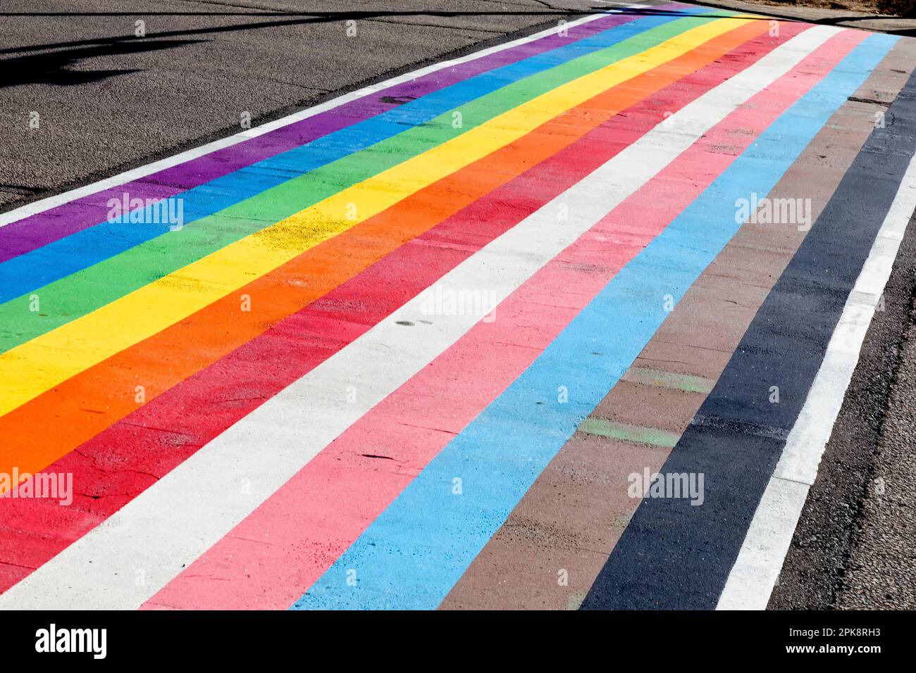 Gay pride flag crosswalk. Stock Photo