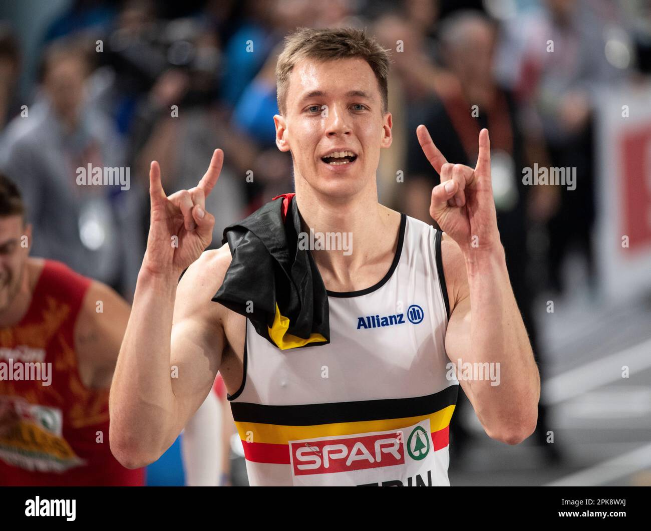 Julien Watrin of Belgium celebrating his second place in the men’s 400m