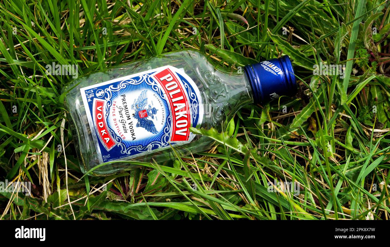 Empty bottle of Poliakov vodka, abandonned in a field, Decines, France  Stock Photo - Alamy