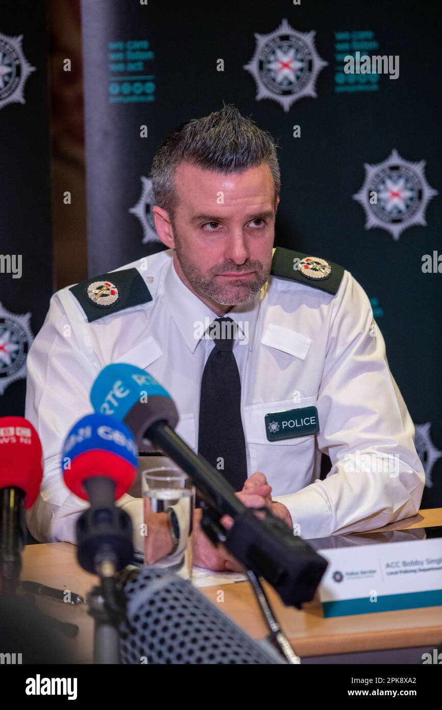 Belfast, UK. 06th Apr, 2023. PSNI ACCs Bobby Singleton. Addressing the Media at Stormont Hotel, Belfast in regards to what will be a very busy Easter weekend. There is potential for some unrest with intelligence from within the community where the police would be drawn in Credit: Bonzo/Alamy Live News Stock Photo