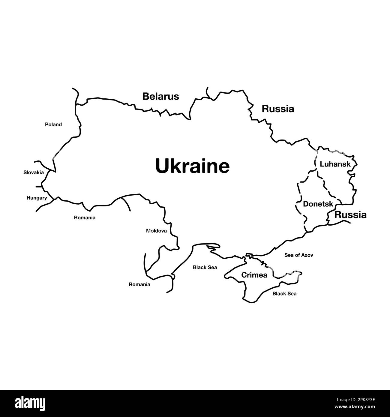 Russia vs Ukraine Conflict Outline Map. Editable Vector EPS Symbol Illustration. Stock Vector