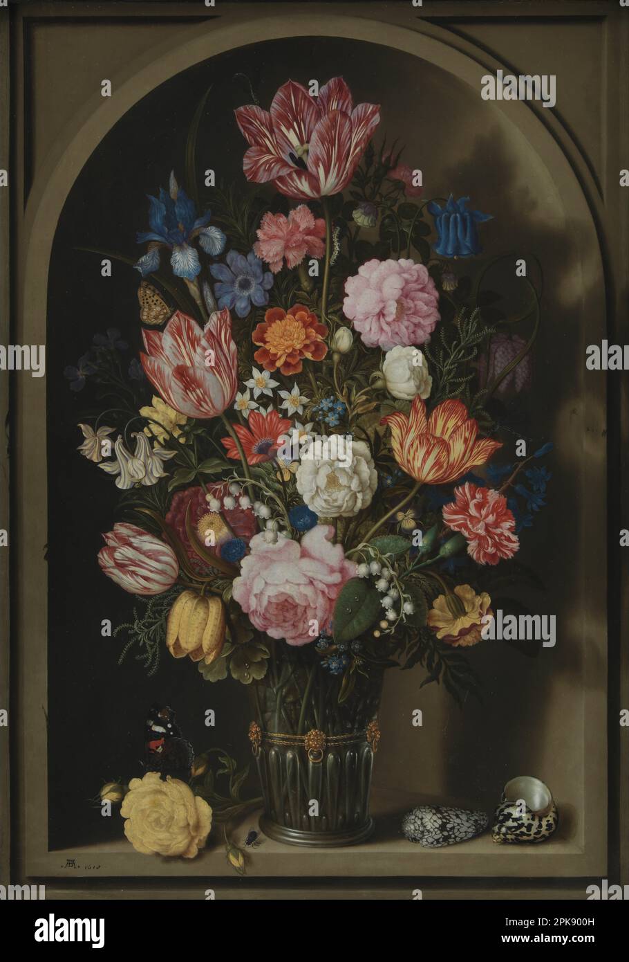 Bouquet of Flowers in a Stone Niche 1618 by Ambrosius Bosschaert the Elder Stock Photo