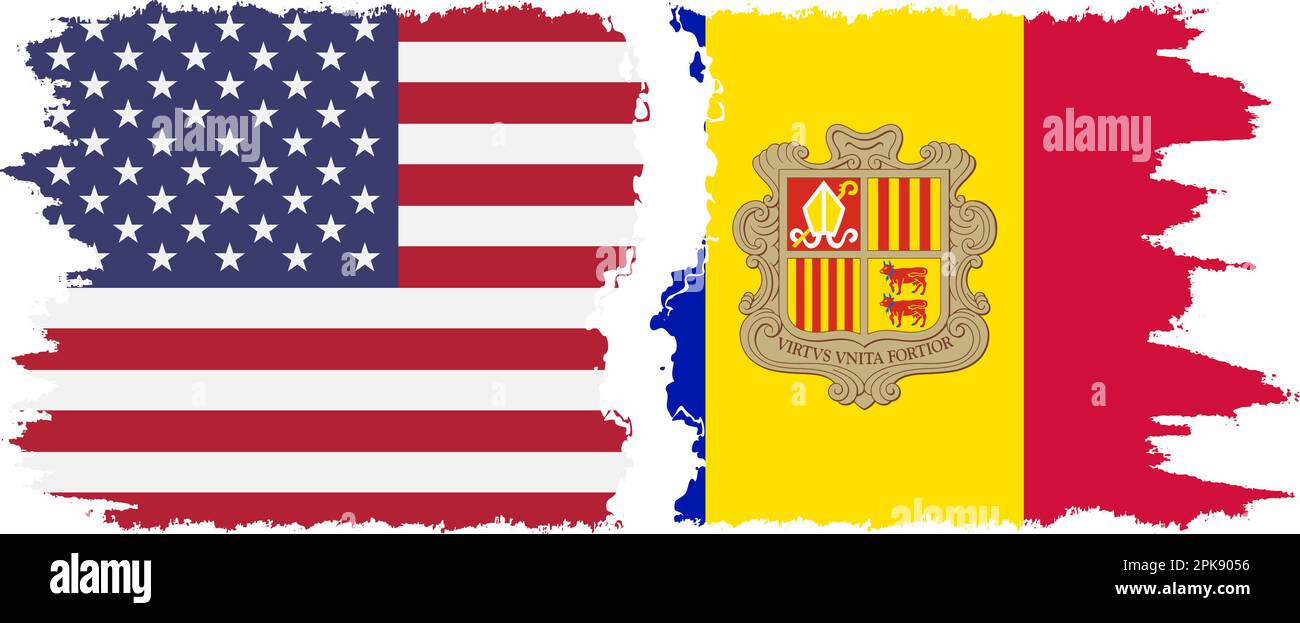 Andorra and USA grunge flags connection, vector Stock Vector