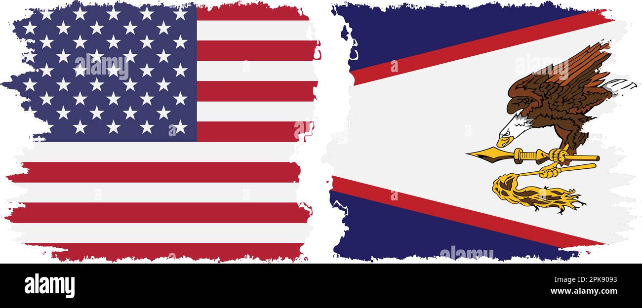 American Samoa and USA grunge flags connection, vector Stock Vector