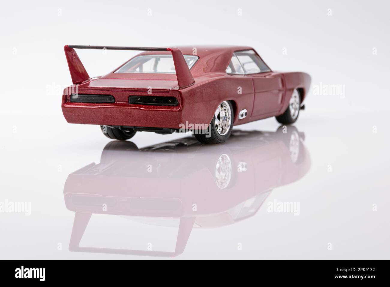 Fast&Furious Dodge Charger Daytona 1969  1:43 model car, rear view, white background with reflection Stock Photo