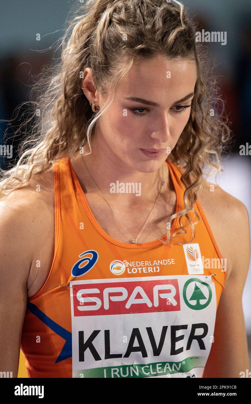 Lieke Klaver of the Netherlands competing in the women’s 400m final at the European Indoor Athletics Championships at Ataköy Athletics Arena in Istanb Stock Photo