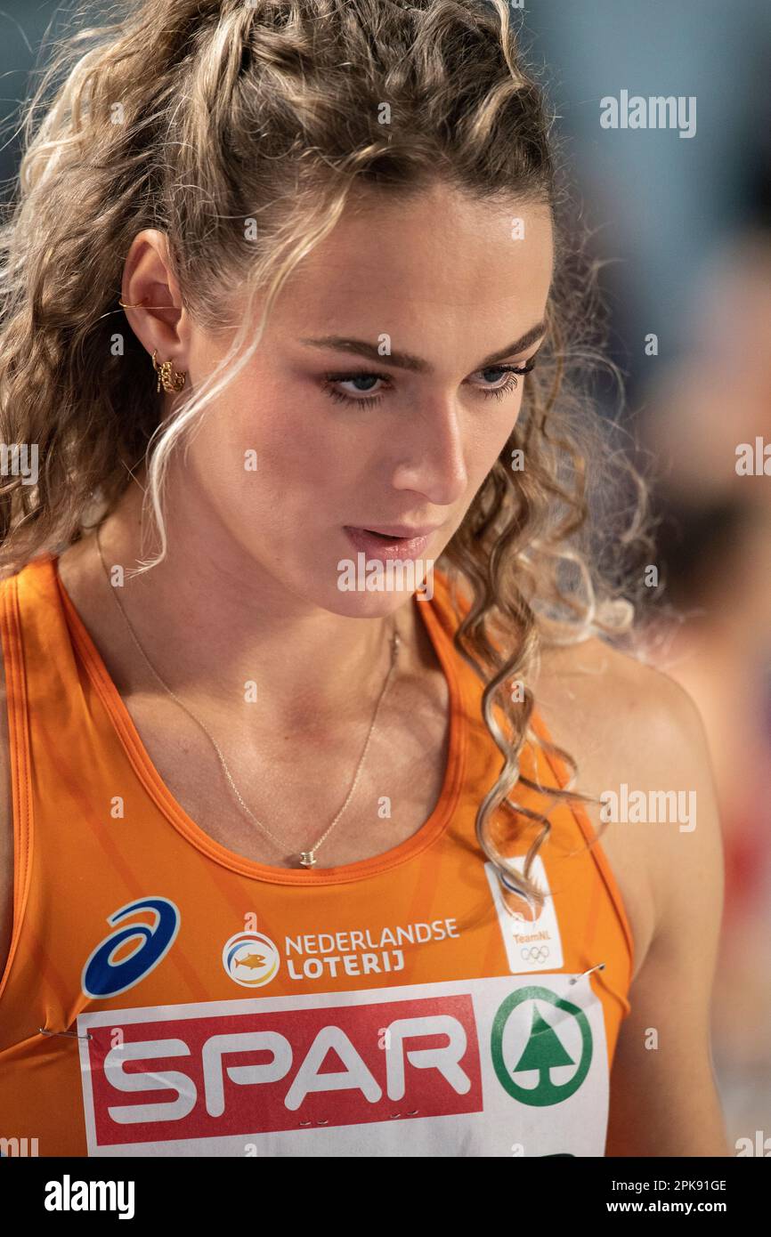 Lieke Klaver of the Netherlands competing in the women’s 400m final at the European Indoor Athletics Championships at Ataköy Athletics Arena in Istanb Stock Photo