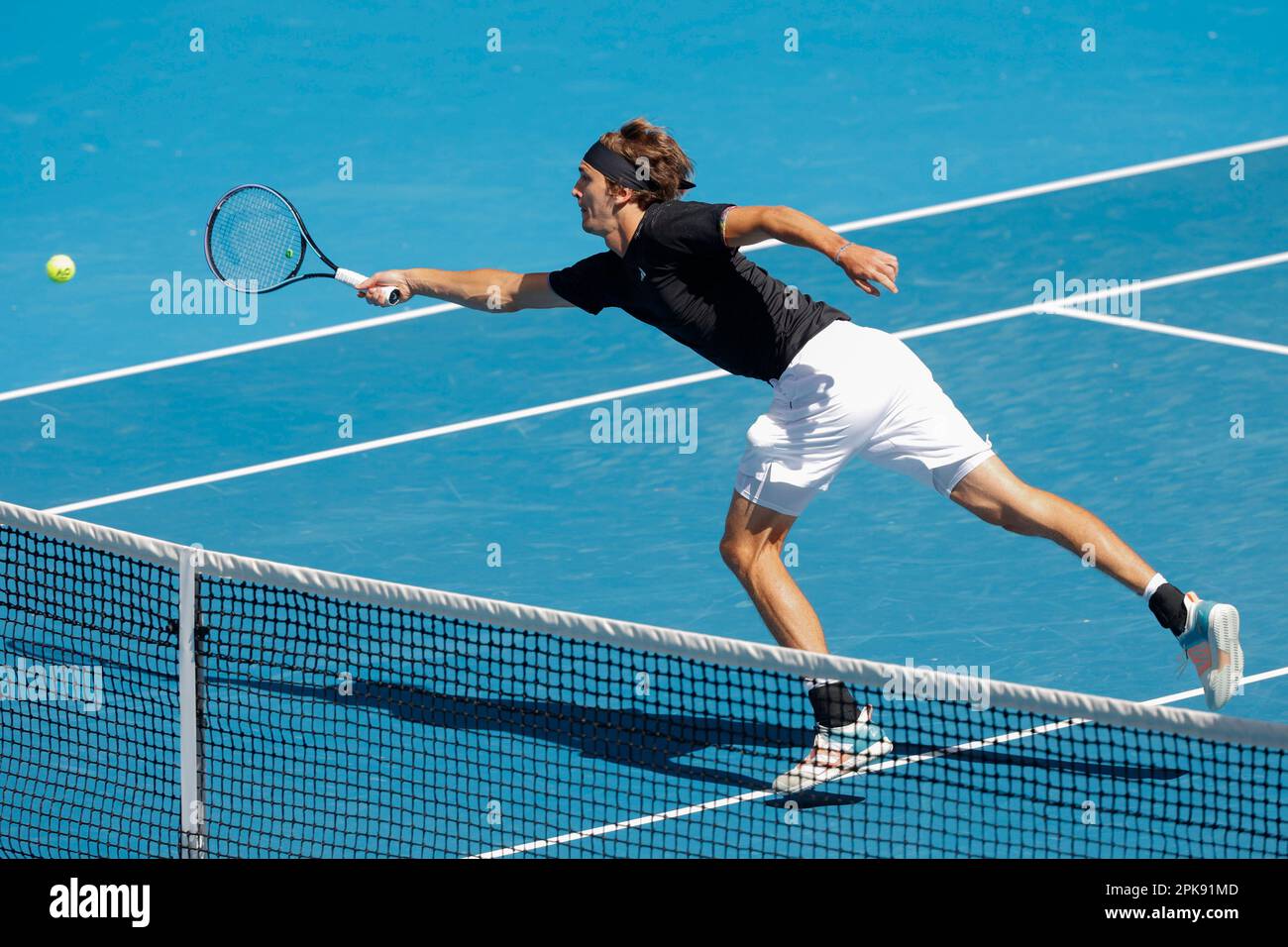 Alexander Zverev of Germany in action at the Australian Open 2023  Tennis Tournament, Melbourne Park, Melbourne, Victoria, Australia. Stock Photo