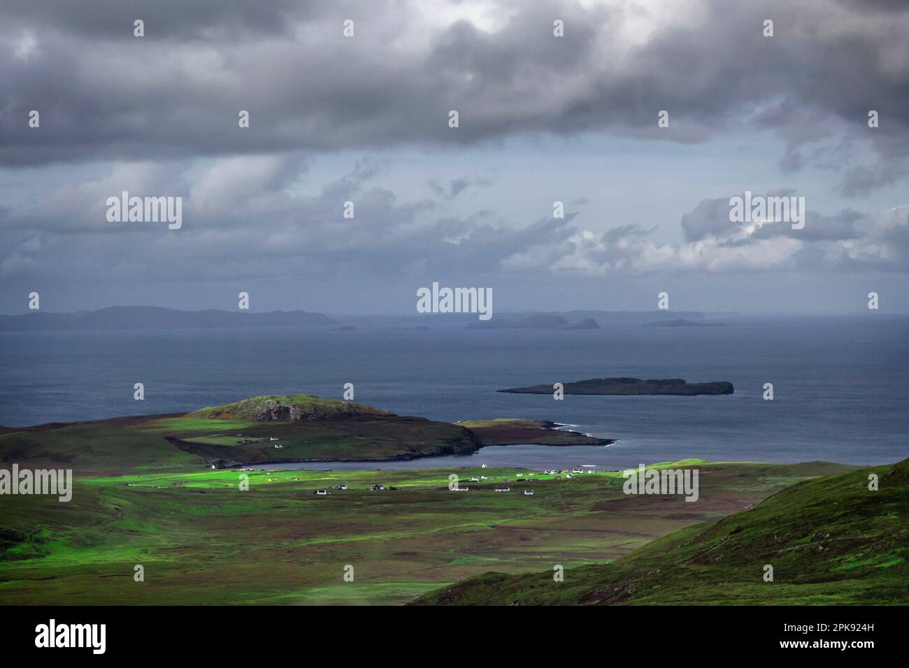 Beautiful Scottish countryside with characteristic coastline and small ...
