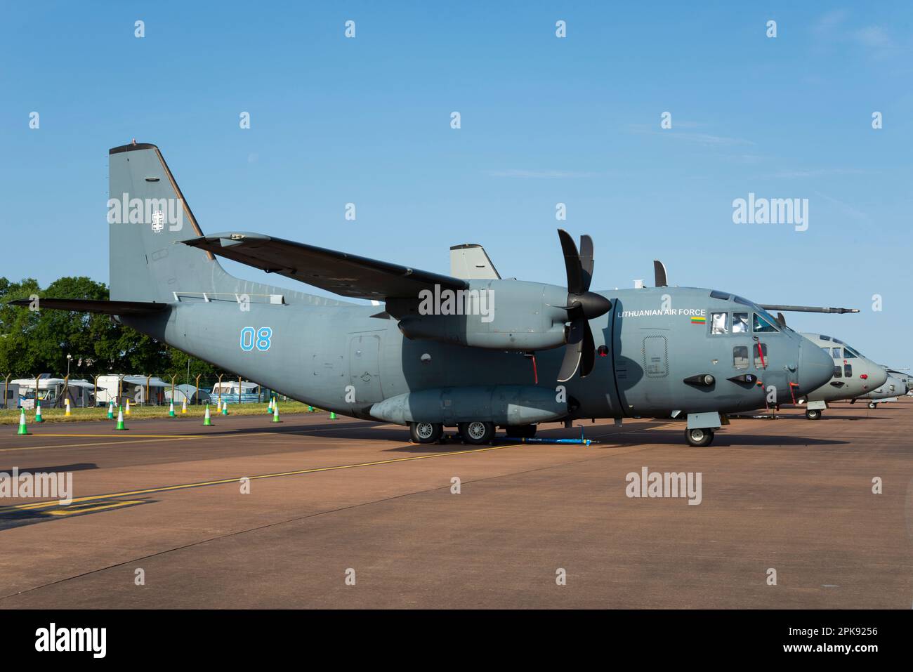 Lithuanian Air Force Alenia C-27J Spartan transport plane 08 on display at Royal International Air Tattoo airshow, RAF Fairford, UK. NATO transport Stock Photo