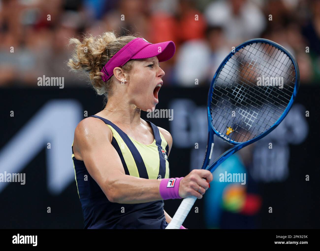 Laura Siegemund of Germany celebrating at the Australian Open 2023  Tennis Tournament, Melbourne Park, Melbourne, Victoria, Australia. Stock Photo