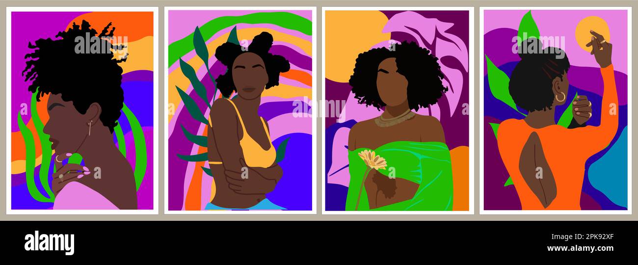Modern Woman Wall Art set, Abstract Female Prints Stock Vector Image