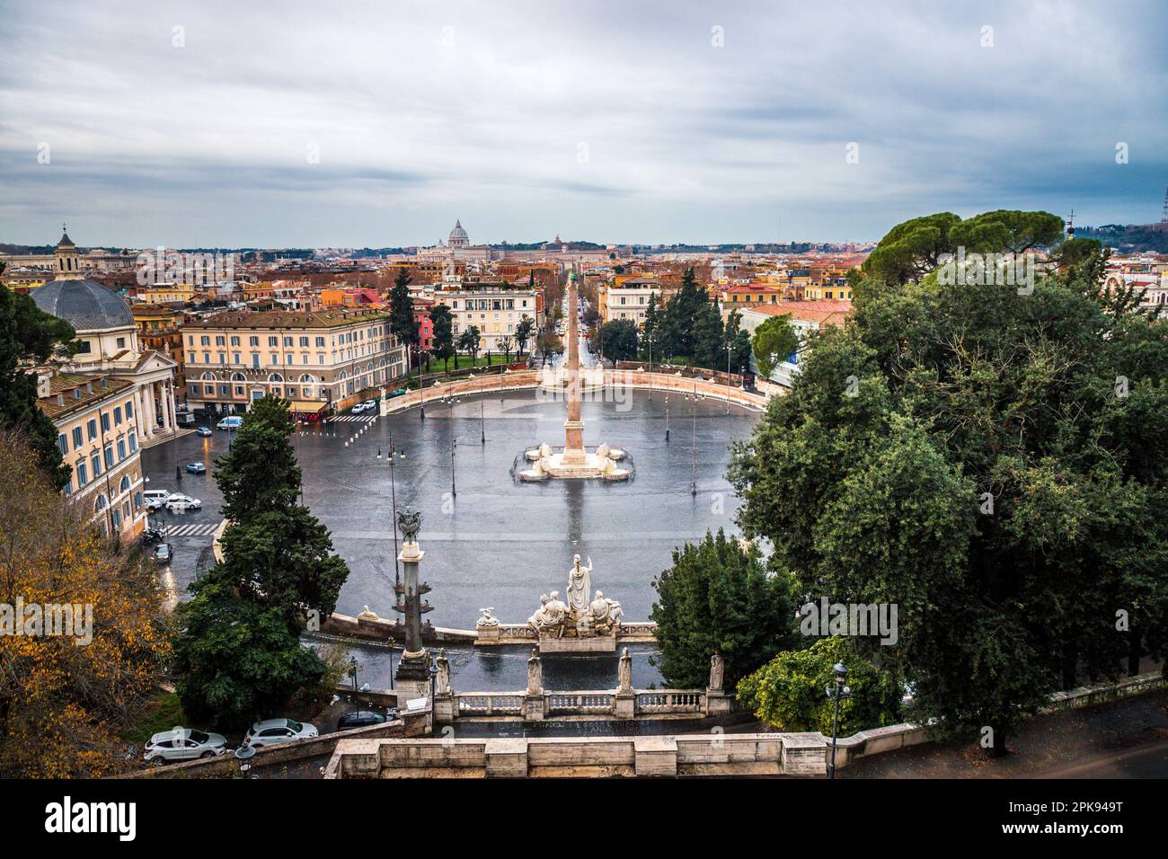 View over Ancient Rome in Italy, rainy weather in the morning. Busto di Gaetano Filangeri Stock Photo