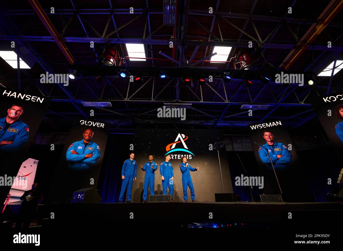 NASA announcement of the four astronauts who will make up the crew of Artemis II. Houston, U.S.A. 3 April 2023 Stock Photo