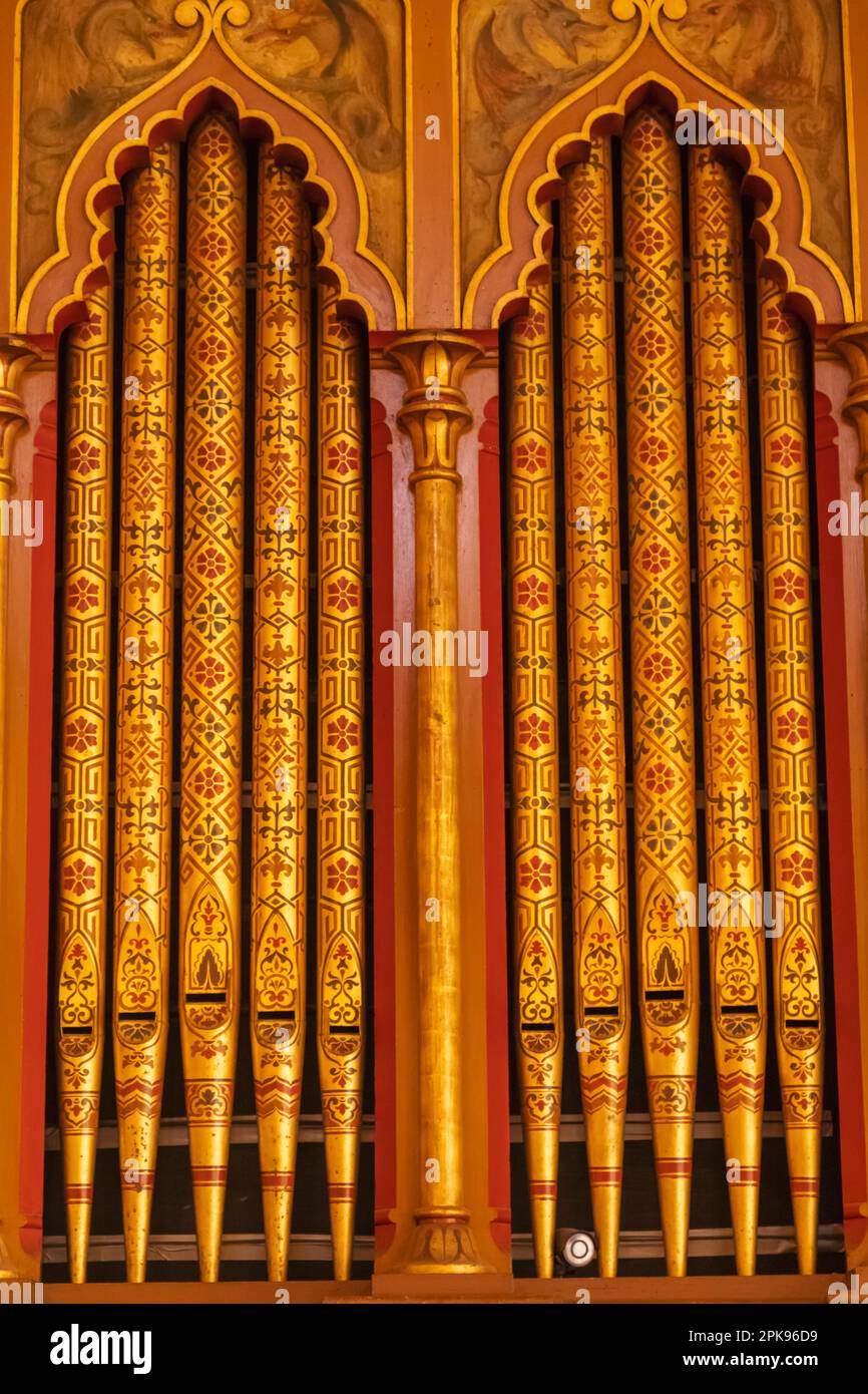 England, East Sussex, Brighton, The Royal Pavilion, The Music Room, The Organ Stock Photo