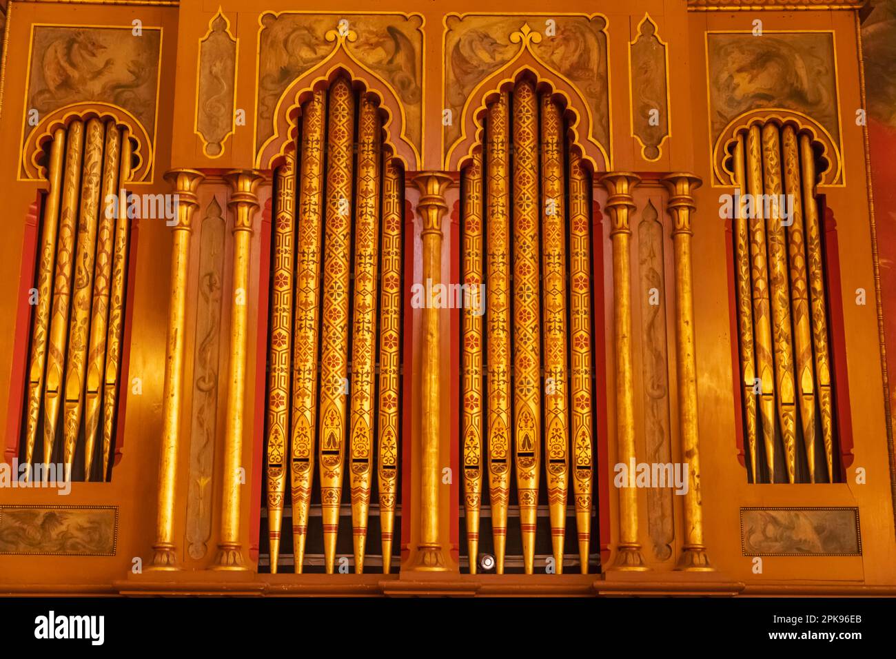 England, East Sussex, Brighton, The Royal Pavilion, The Music Room, The Organ Stock Photo