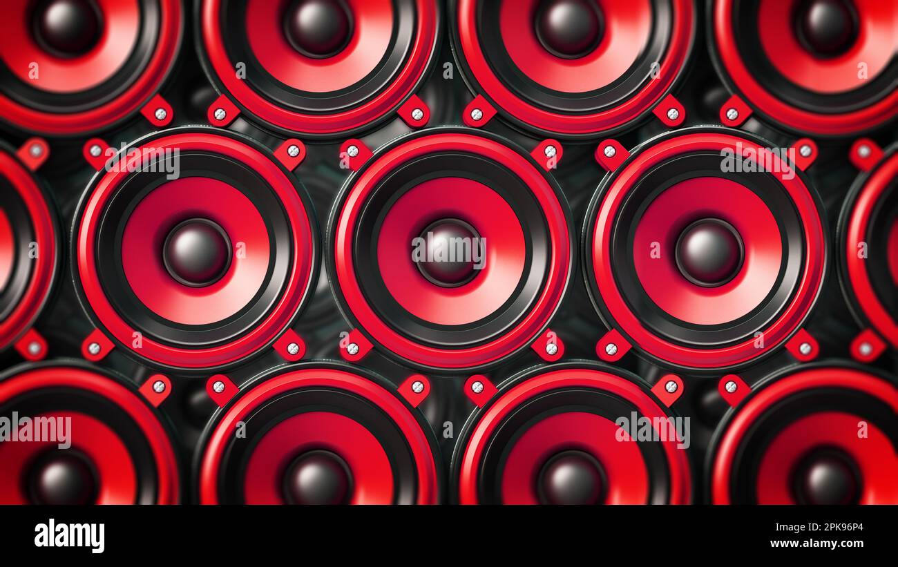 Red and black audio speakers background. 3D illustration Stock Photo - Alamy