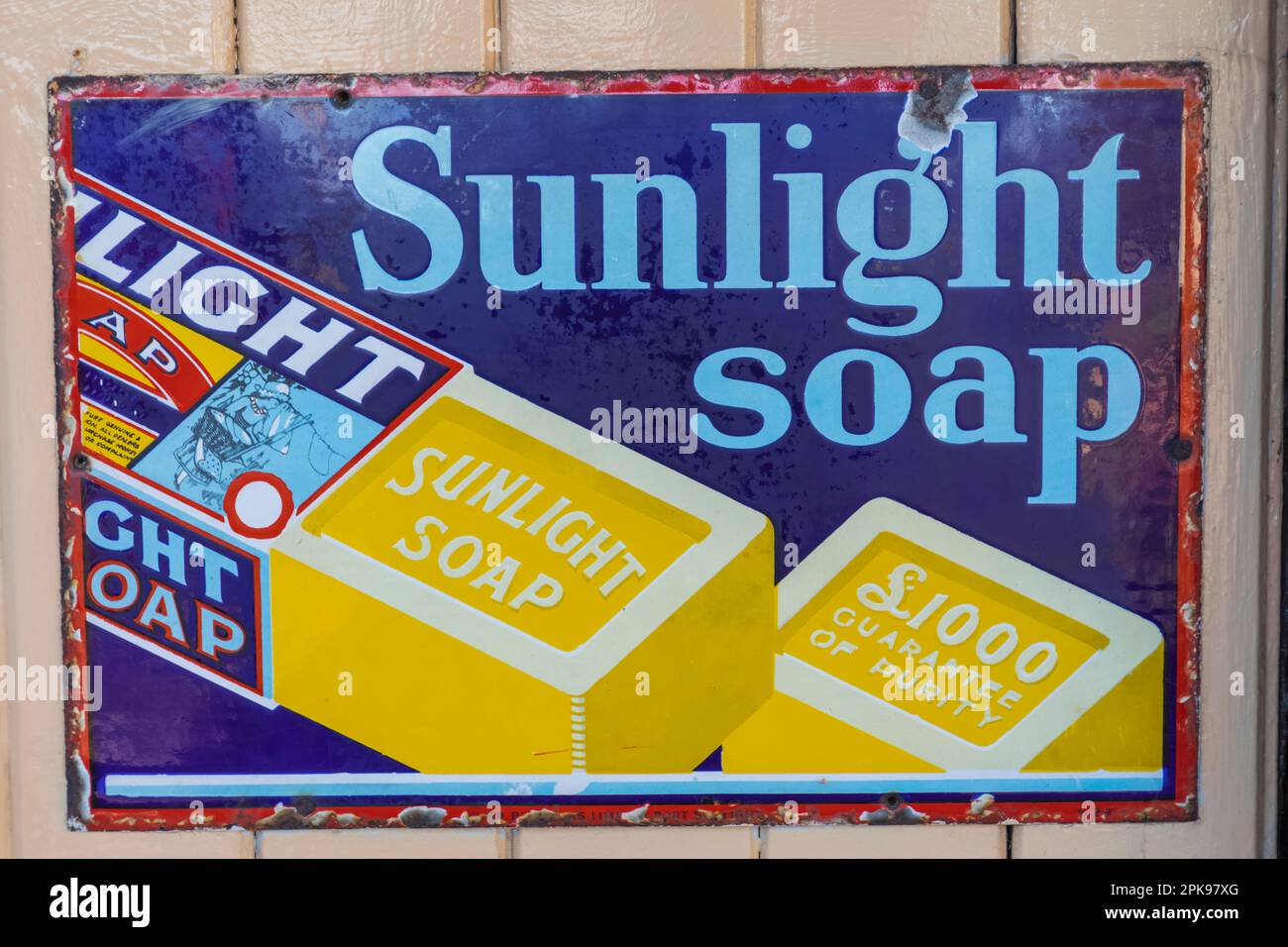 England, Kent, Tenterden, Kent and East Sussex Railway, Vintage Sunlight Soap Advertising Sign Stock Photo