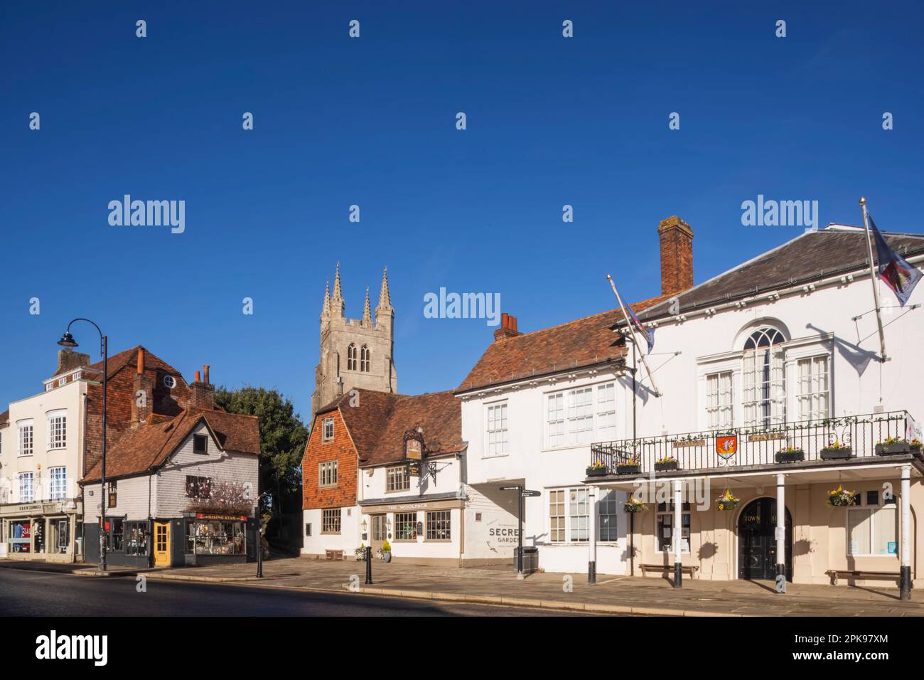England, Kent, Tenterden, The High Street and St.Mildred's Church Stock