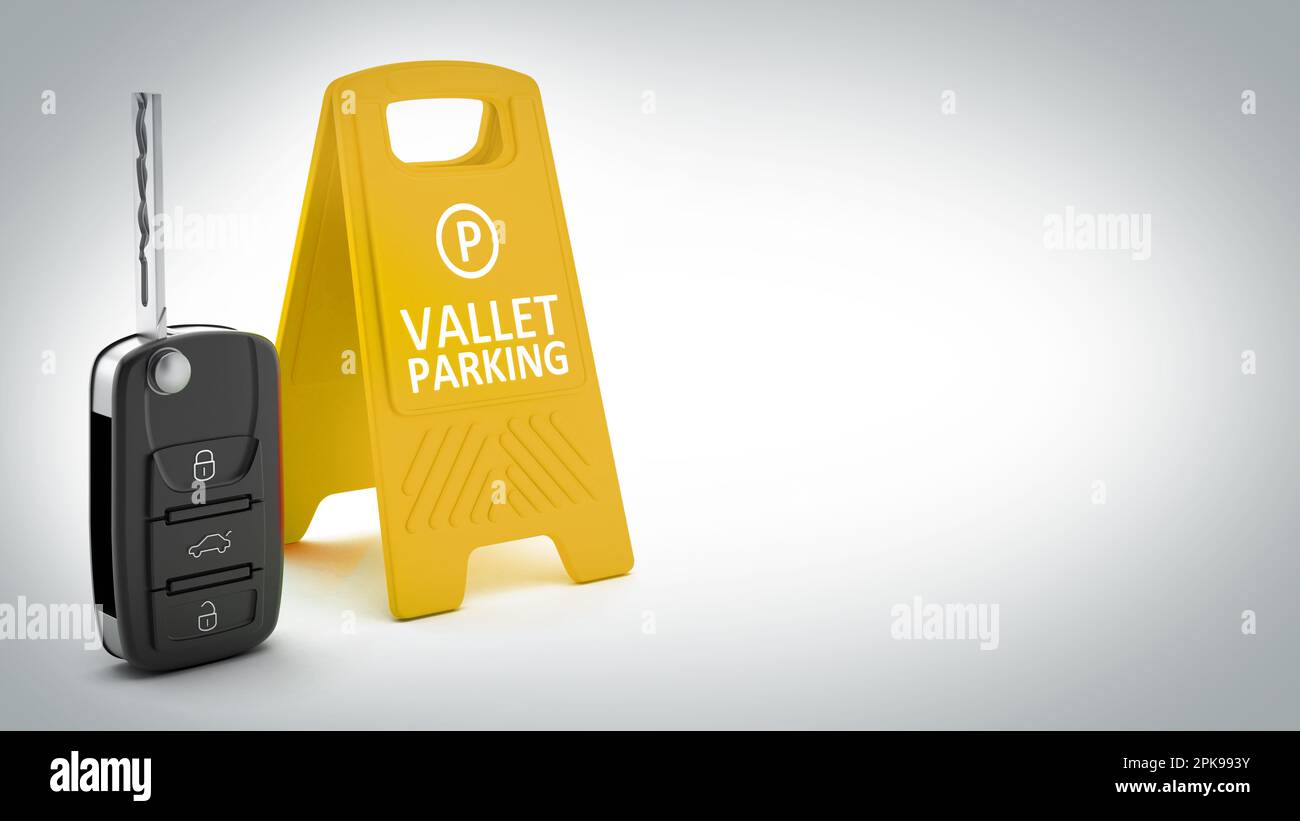 Car key and vallet parking board isolated on white background. 3D illustration. Stock Photo