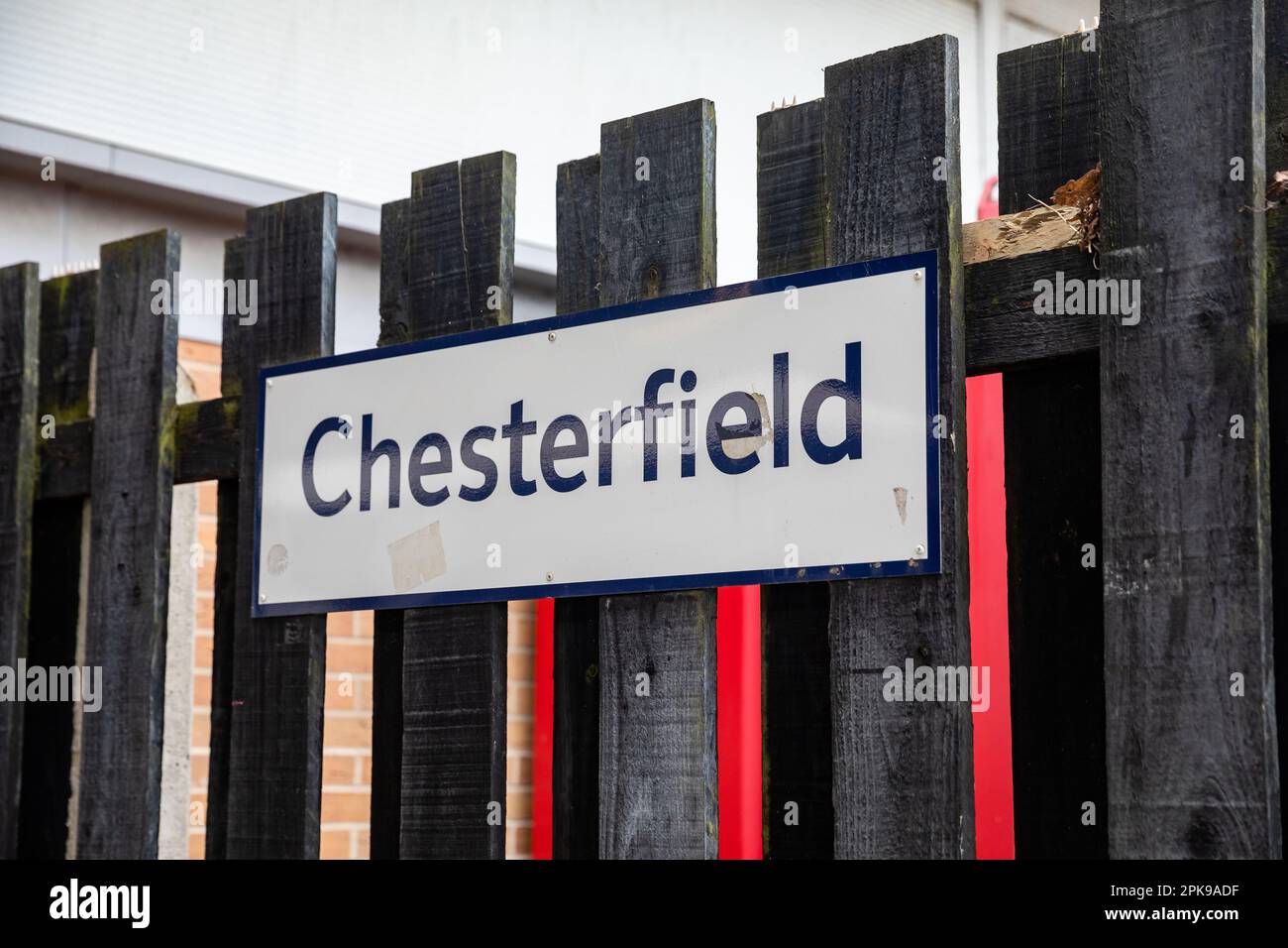 Platform Sign on Chesterfield Railway Station, Derbyshire Stock Photo