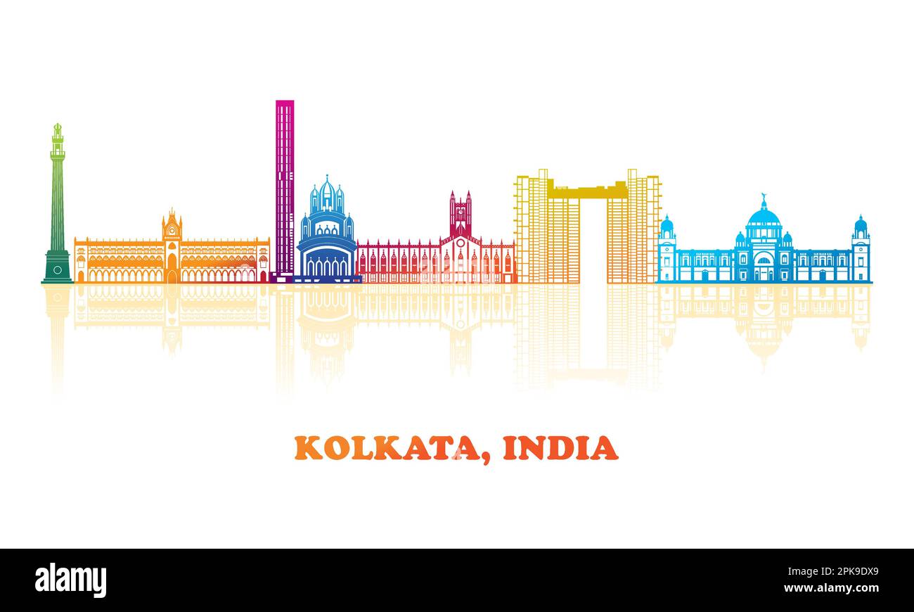 Colourfull Skyline panorama of city of Kolkata, India - vector illustration Stock Vector