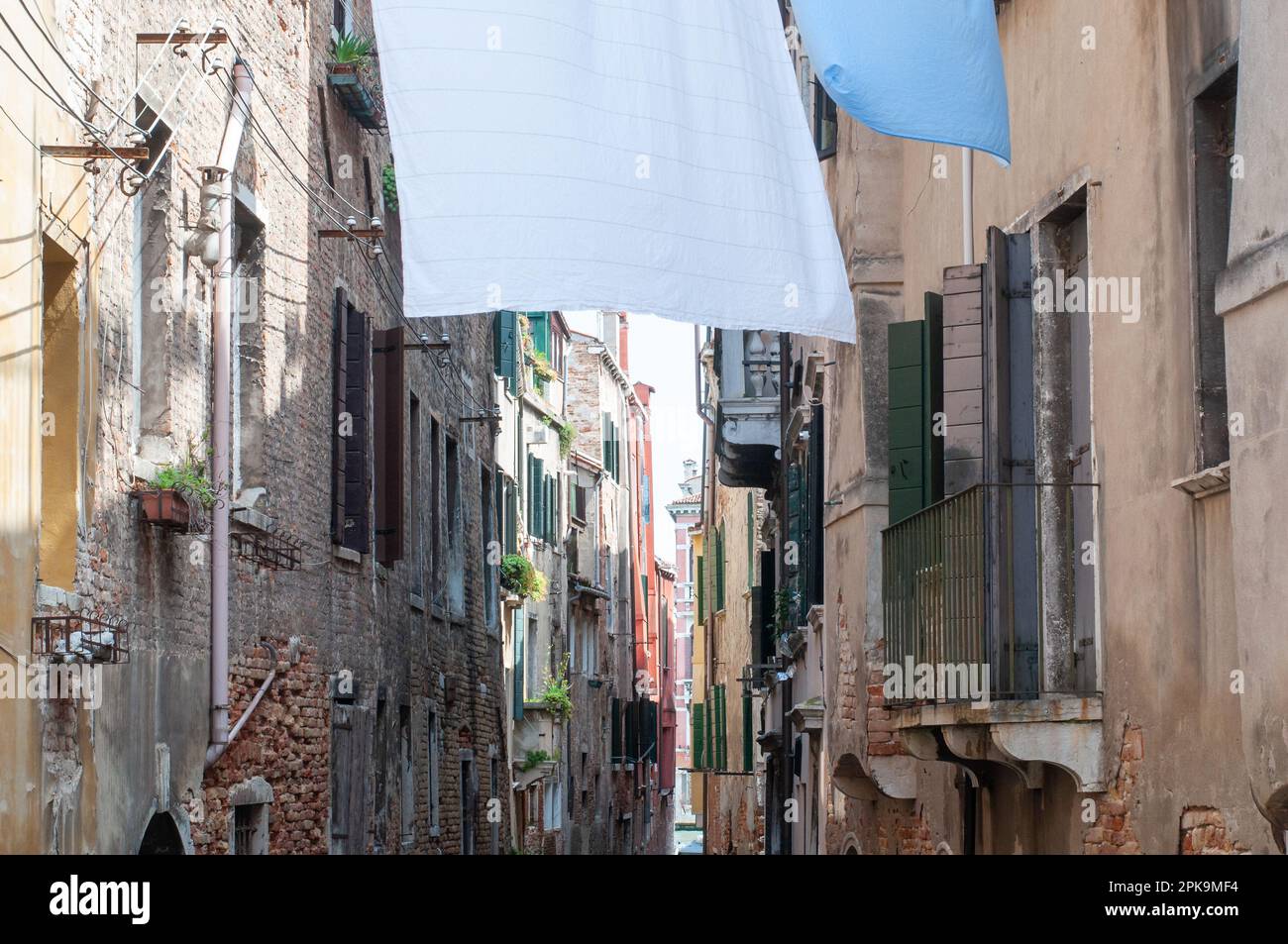 Narrow canal and architectural exteriors, Venice, Italy Stock Photo