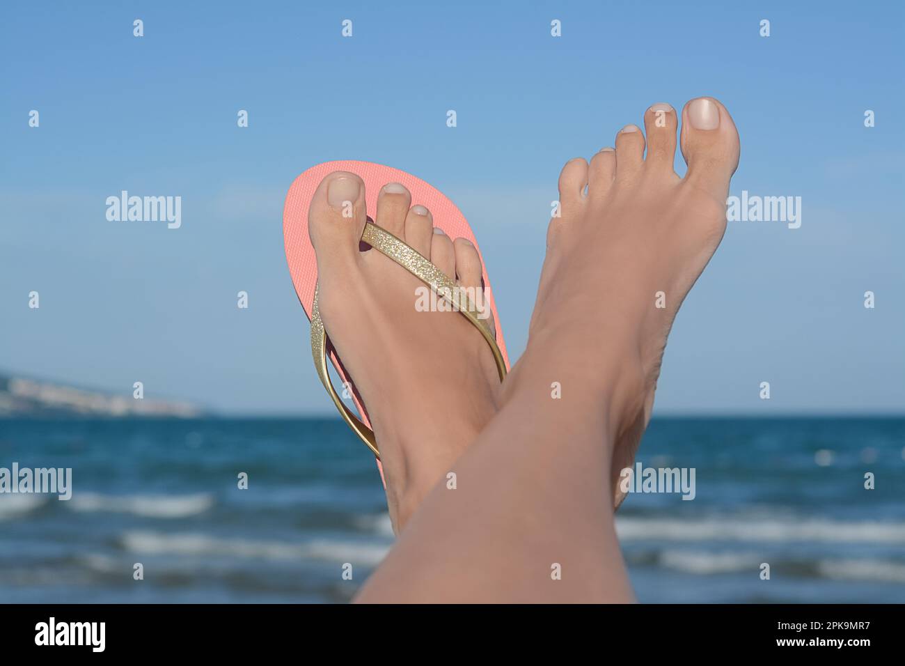 Woman wearing flip flops close up hi-res stock photography and images -  Alamy