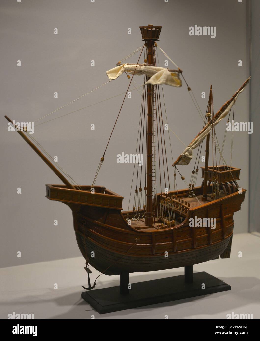 Late 14th century merchant ship. Model. Maritime Museum. Lisbon. Portugal. Stock Photo