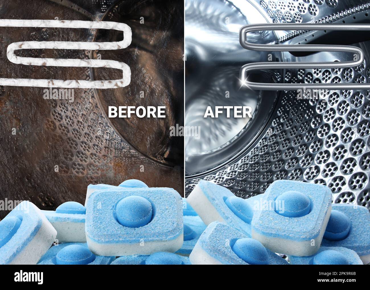 Drum and heating element of washing machine before and after using