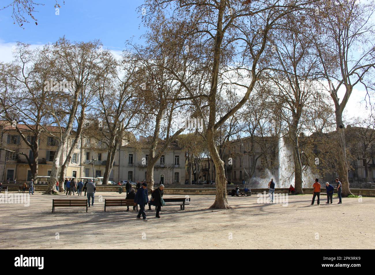 Nimes Pétanque players in early spring Stock Photo