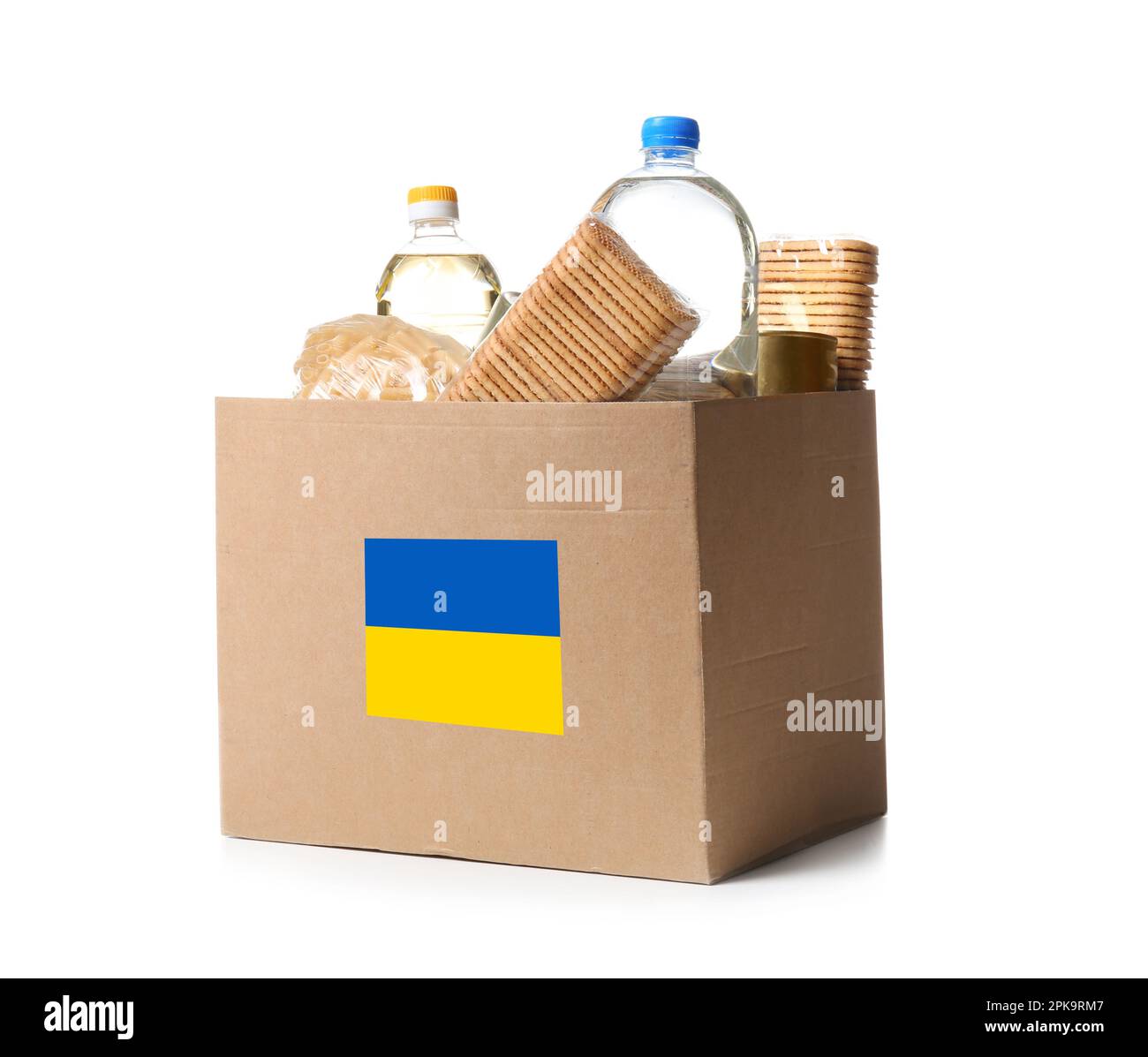 Humanitarian aid for Ukrainian refugees. Donation box with products on