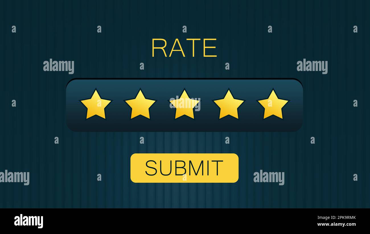 Illustration of five stars on blue background. Quality rating Stock Photo Alamy