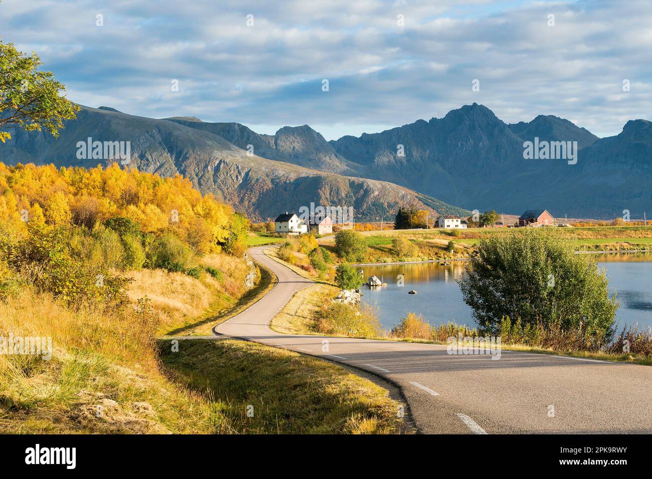 Norway, Lofoten, Gimsoy island, landscape in autumn, road, Fv 862, color contrast Stock Photo