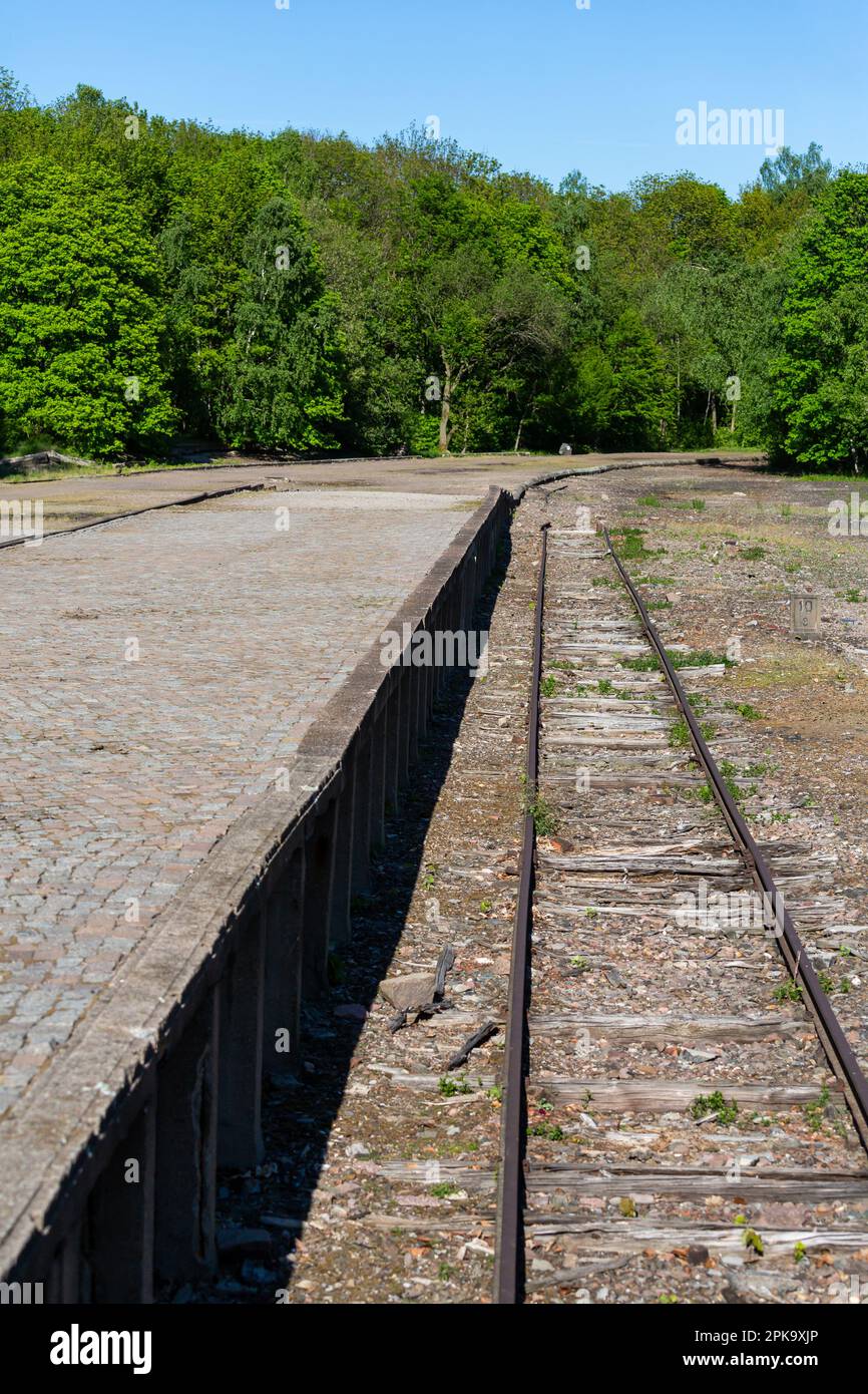 06.05.2018, Germany, Thuringia, Weimar - Buchenwald Memorial (concentration camp memorial), tracks at Buchenwald railway station. The railway connecti Stock Photo