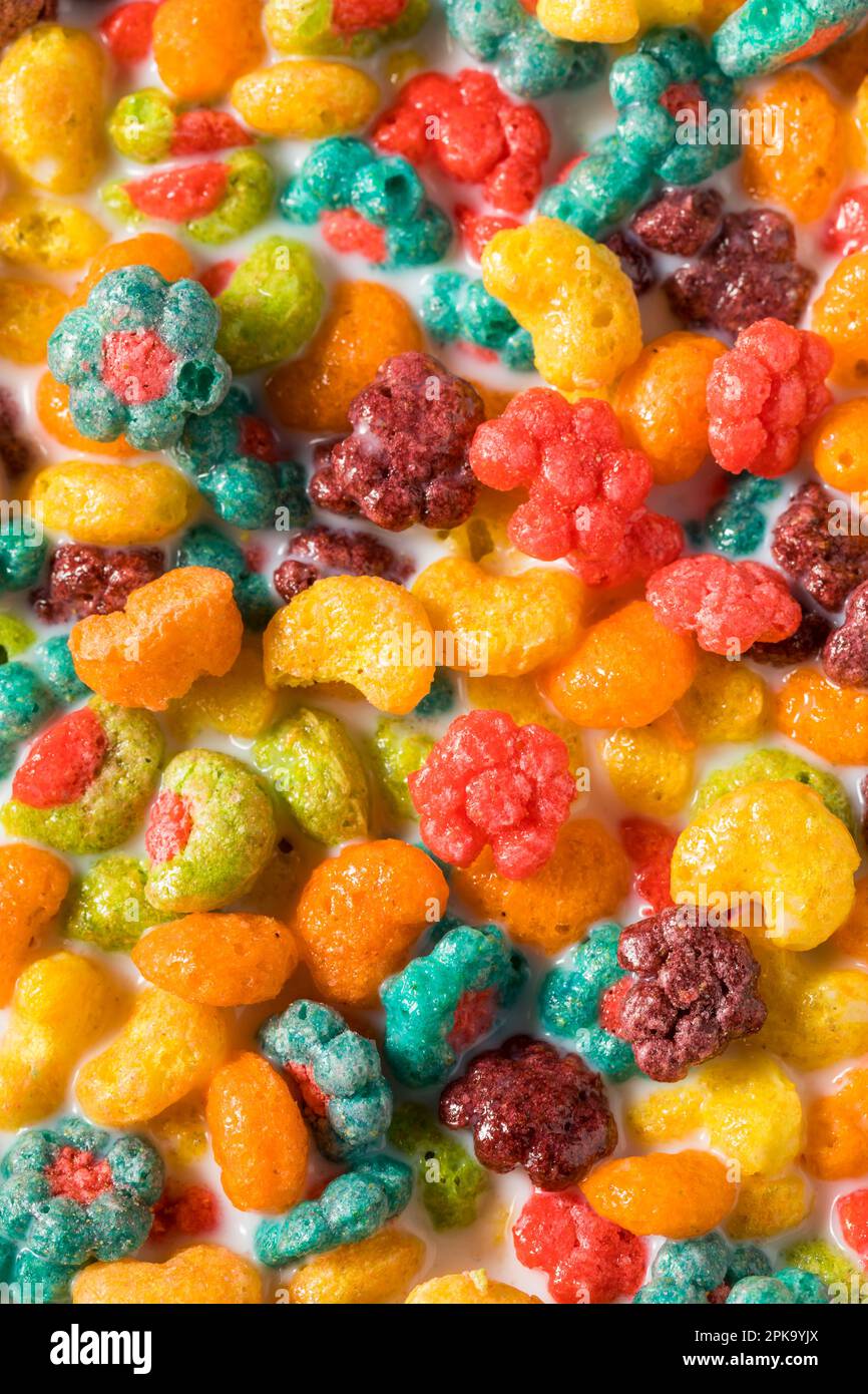 Sweet Fruity Breakfast Cereal with Whole Milk Stock Photo Alamy