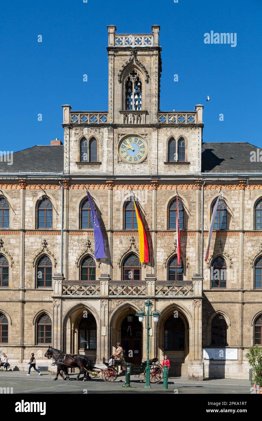 07.05.2018, Germany, Thuringia, Weimar - The Weimar Town Hall (1841) in neo-Gothic style on the market square. 00A180507D031CAROEX.JPG [MODEL RELEASE: Stock Photo