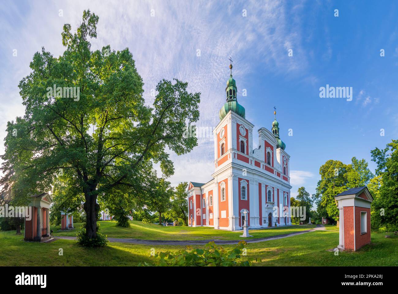 Krnov (Jägerndorf), Church of Our Lady of the Seven Sorrows on Cvilin (Kostel Panny Marie Sedmibolestne a Povysení svateho Krizena Cvilin) in Moravskoslezsky, Moravian-Silesian Region, Mährisch-Schlesische Region, Czech Stock Photo