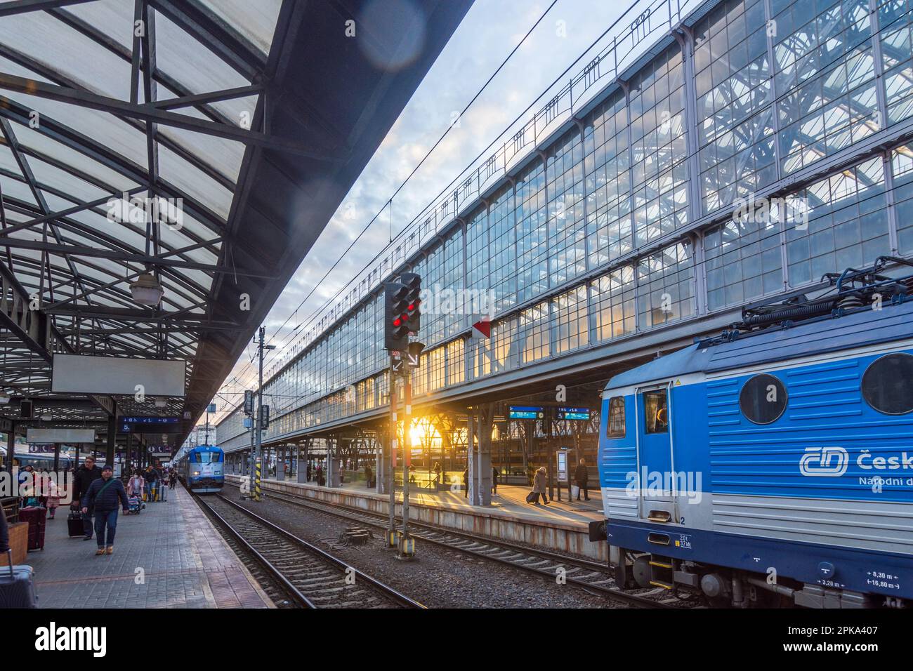 Praha, railway main station Praha hlavni nadrazi, trains in Prague