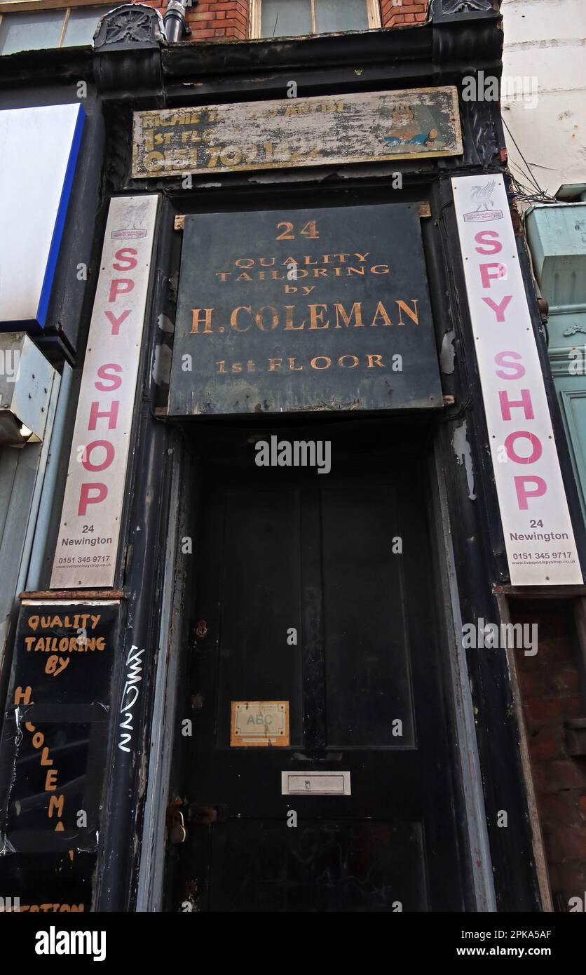 H. Coleman Tailors 1930, traditional tailor's shop, located in a Dickensian building, 51A Rodney St, Newington, Liverpool, Merseyside, England, L1 9ER Stock Photo