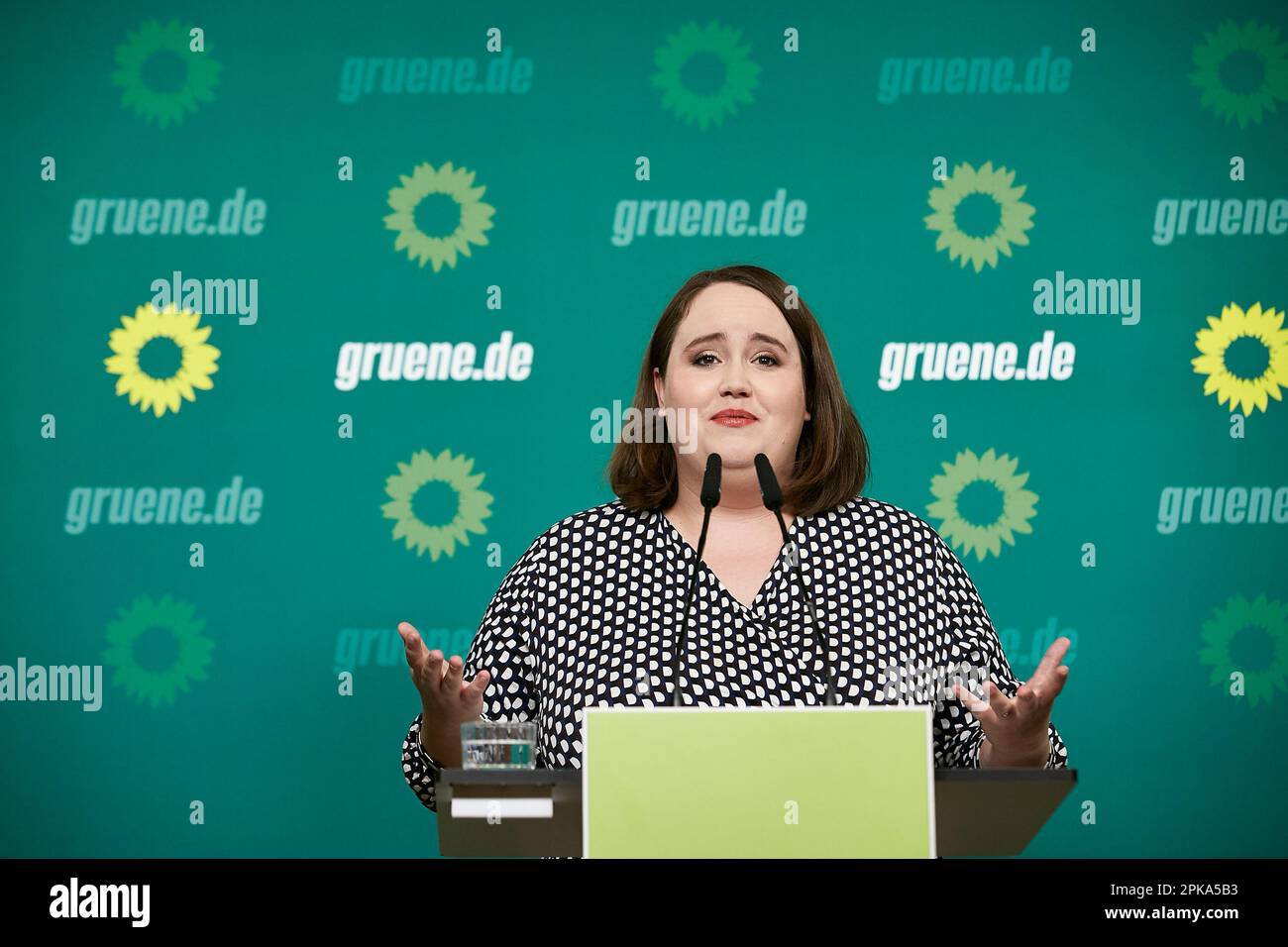 13.03.2023, Germany, Berlin, Berlin - Ricarda Lang, federal leader of the party BUENDNIS 90/DIE GRUENEN, at a press conference at the party headquarte Stock Photo