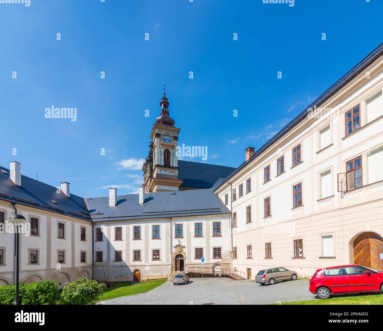 Sternberk (Sternberg), former Augustinian monastery, today contains museum expositions and exhibition spaces, including the gallery of painter Johann Christoph Handke, Church of the Annunciation in Olomoucky, Olomouc Region (Olmützer Region), Czechia Stock Photo