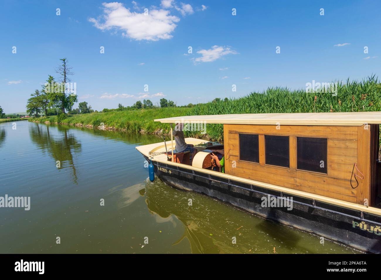 Spytihnev (Spitinau), Bata Canal (Batuv kanal), motorboat in Zlinsky, Zlin  Region (Zliner Region), Czechia Stock Photo - Alamy