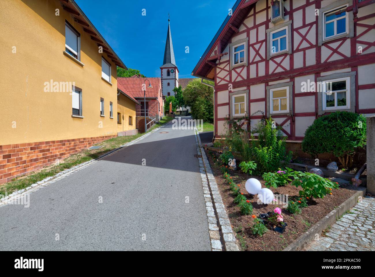 Church, St. Michael, village view, half-timbered house, house facade ...