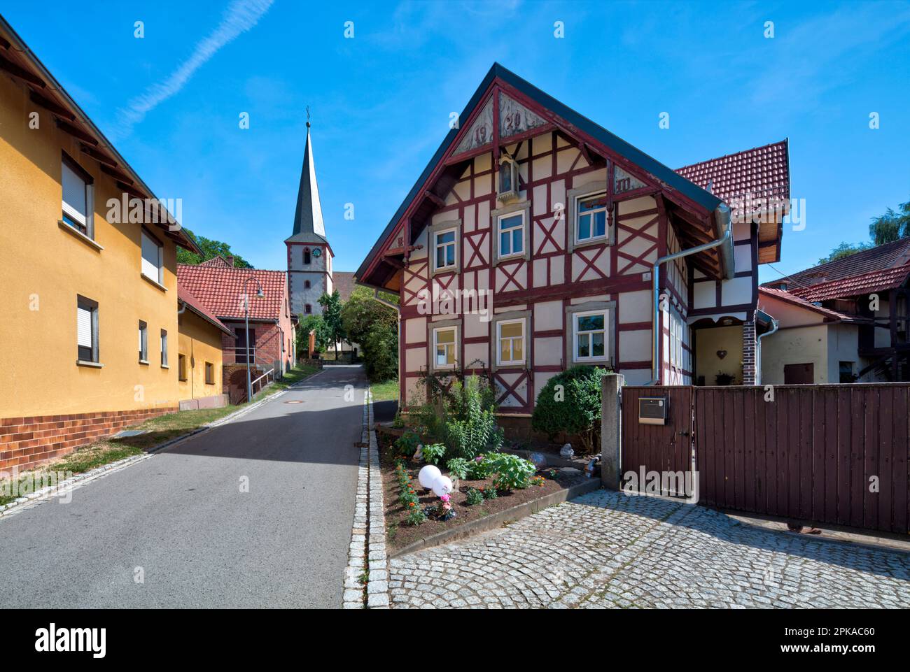 Church, St. Michael, village view, half-timbered house, house facade ...