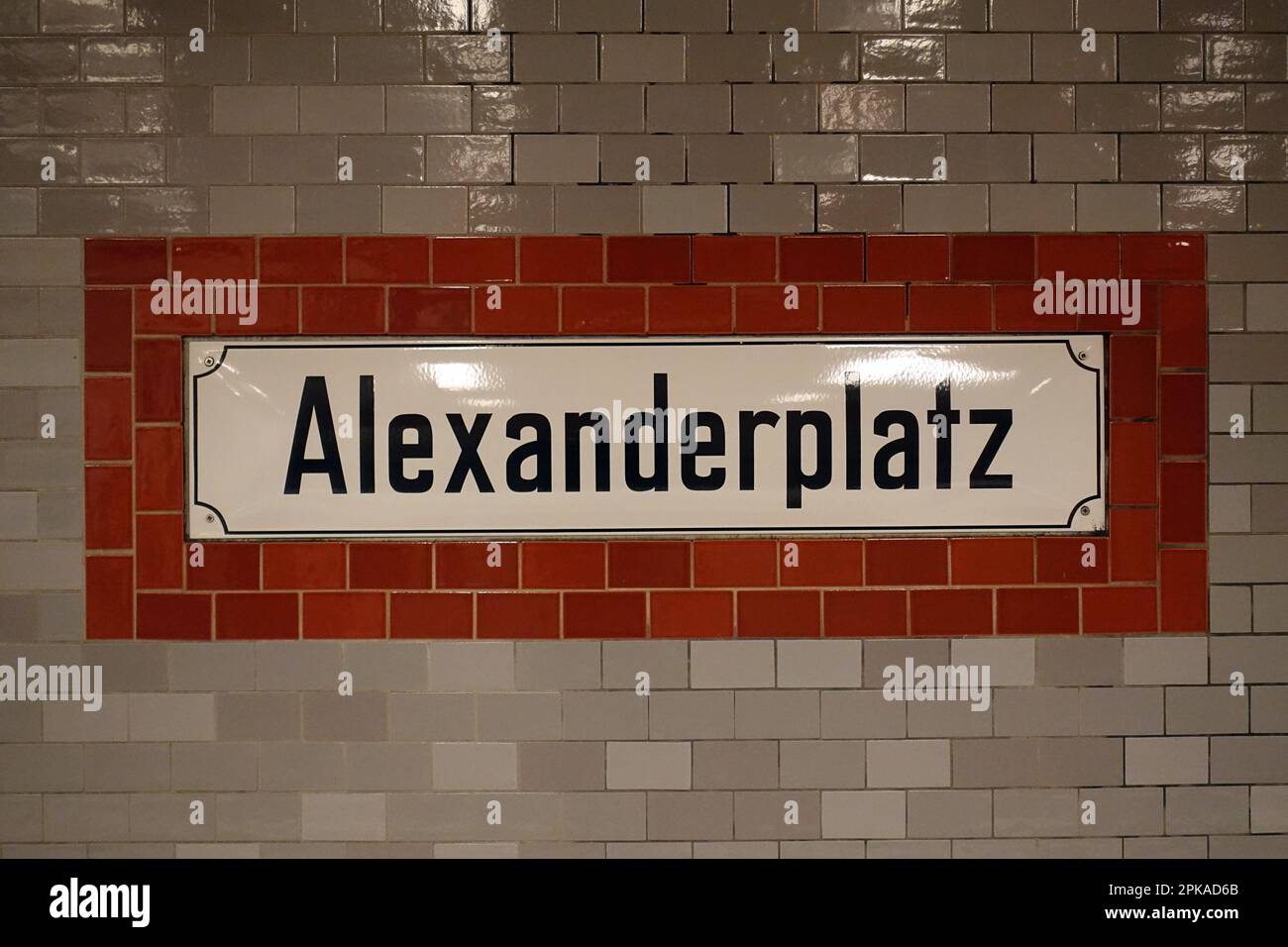 07.03.2023, Germany, , Berlin - Station sign at Alexanderplatz underground station. 00S230322D439CAROEX.JPG [MODEL RELEASE: NOT Applicable, PROPERTY R Stock Photo