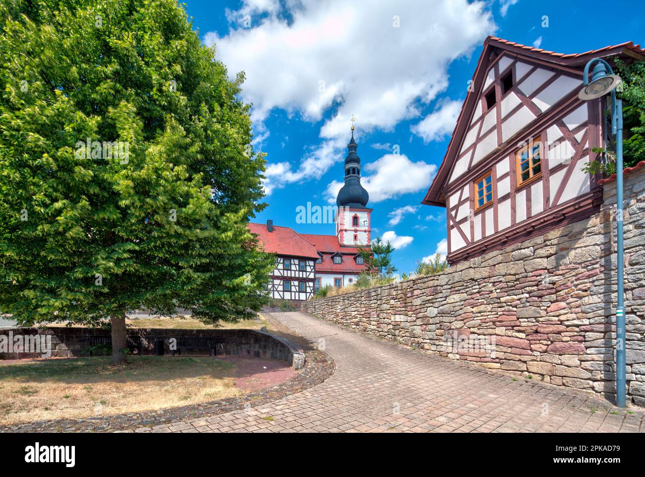 Village church, cathedral of the Rhön, old school, museum of local ...