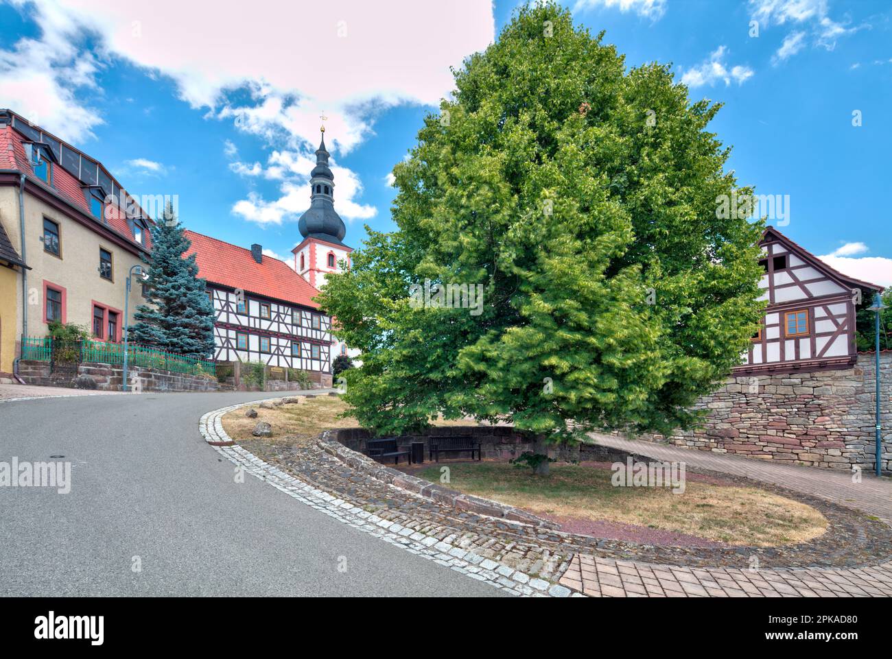 Village church, cathedral of the Rhön, old school, museum of local ...